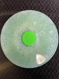 Aqua/lime green/metallic flake/glow with green thumb piece spini