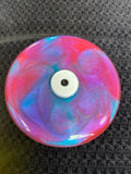 Pink/purple/blue/aqua/pearlescent swirl glow bottom white thumb piece spini