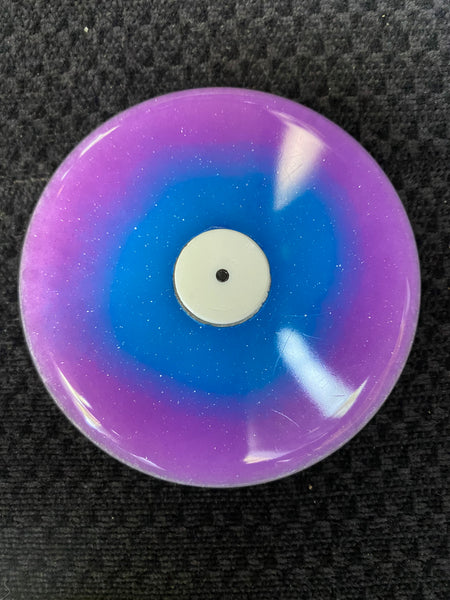 Purple/blue/metallic flake/glow white thumb piece spini